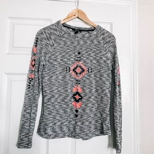 Textured Sweater With Neon Pink Tribal Print